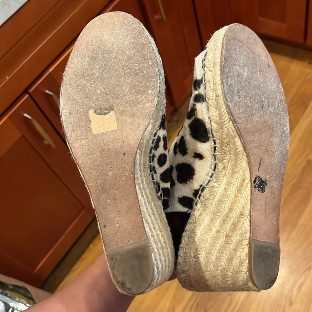 Celine Ponyhair Leopard Print Open Toe Espadrilles Size 6